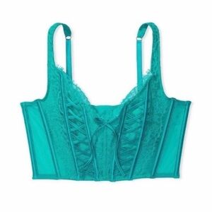 NWT Victorias Secret dream angels unlined lace up corset top capri sea M DD